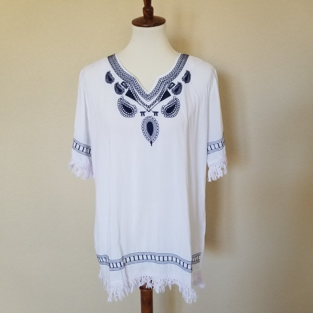 New ERIC white embroidered tassel top
